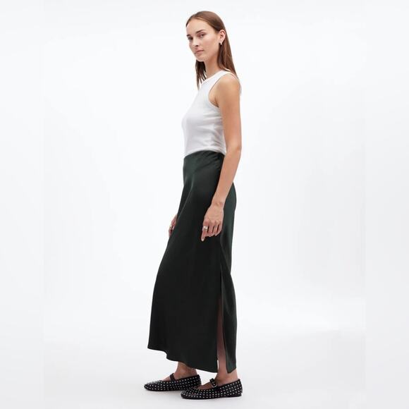 Madewell Size 12 Green Satin Maxi Slip Skirt NT393 - Picture 3 of 6